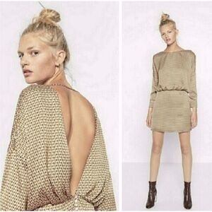 Zara silky low-back long-sleeved blouson top geometric cocktail minidress size M
